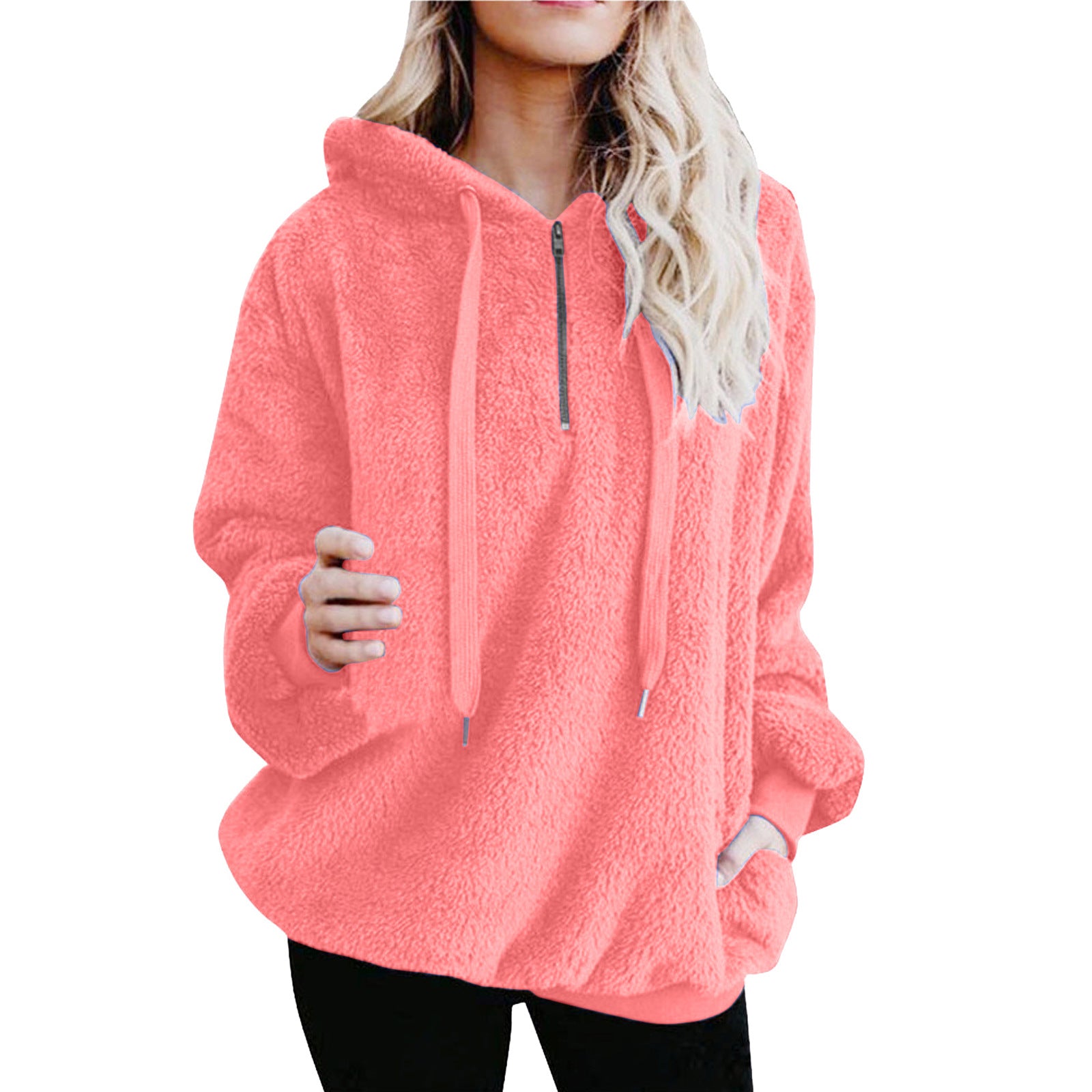 Long-sleeved Zip-up Hooded Women's Fleece Sweater Jacket