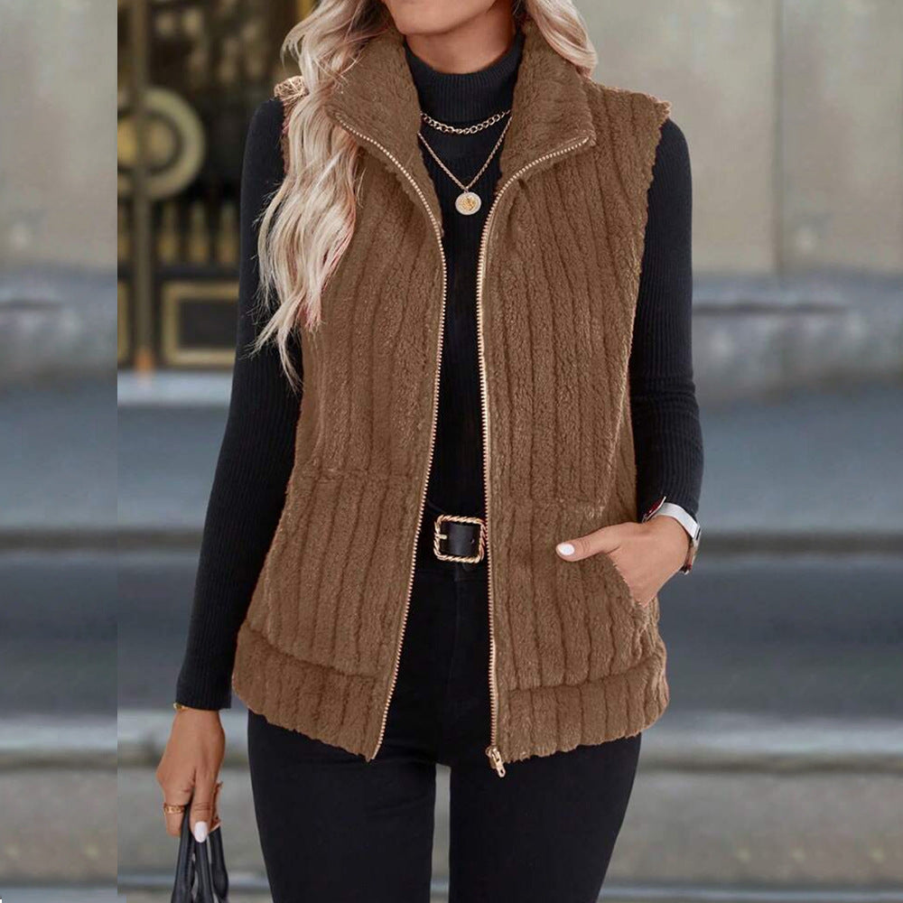 Women's Casual Versatile Lapel Zip Vest Top