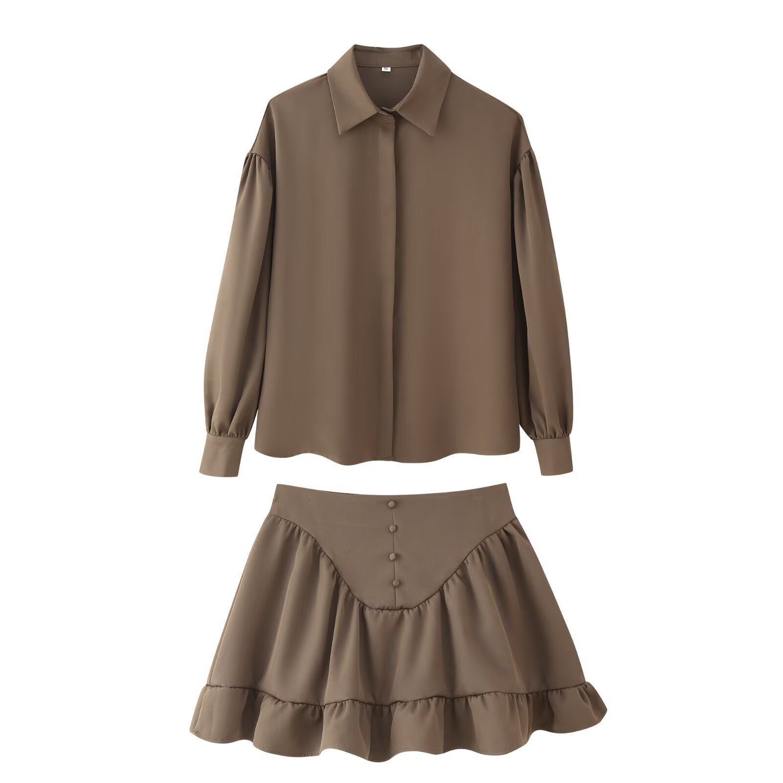 Women's Fashion Simple Lapel Shirt And Flared Skirt Set
