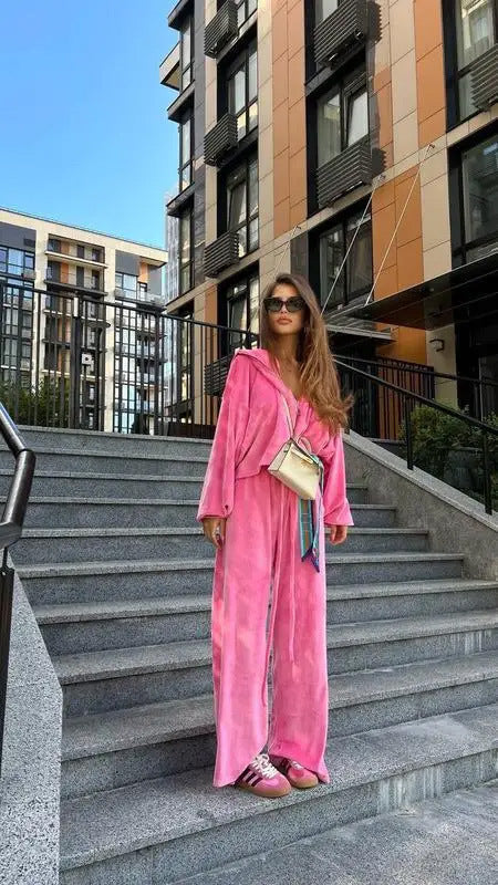 Fashion Velvet Zipper Drawstring Casual Set