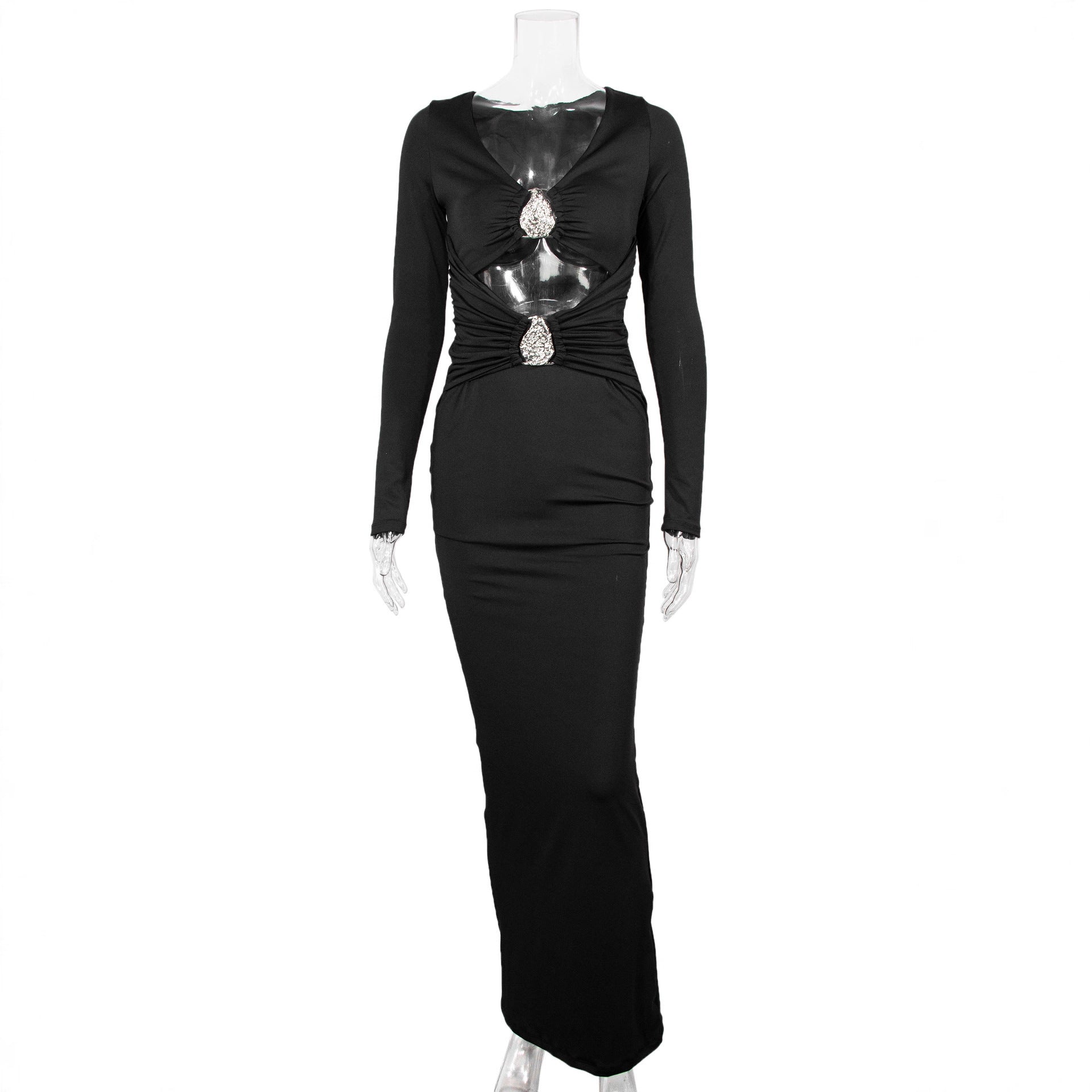 Women's Hollow-out Long Sleeve V-neck Slim Fit High Waist Mermaid Dress