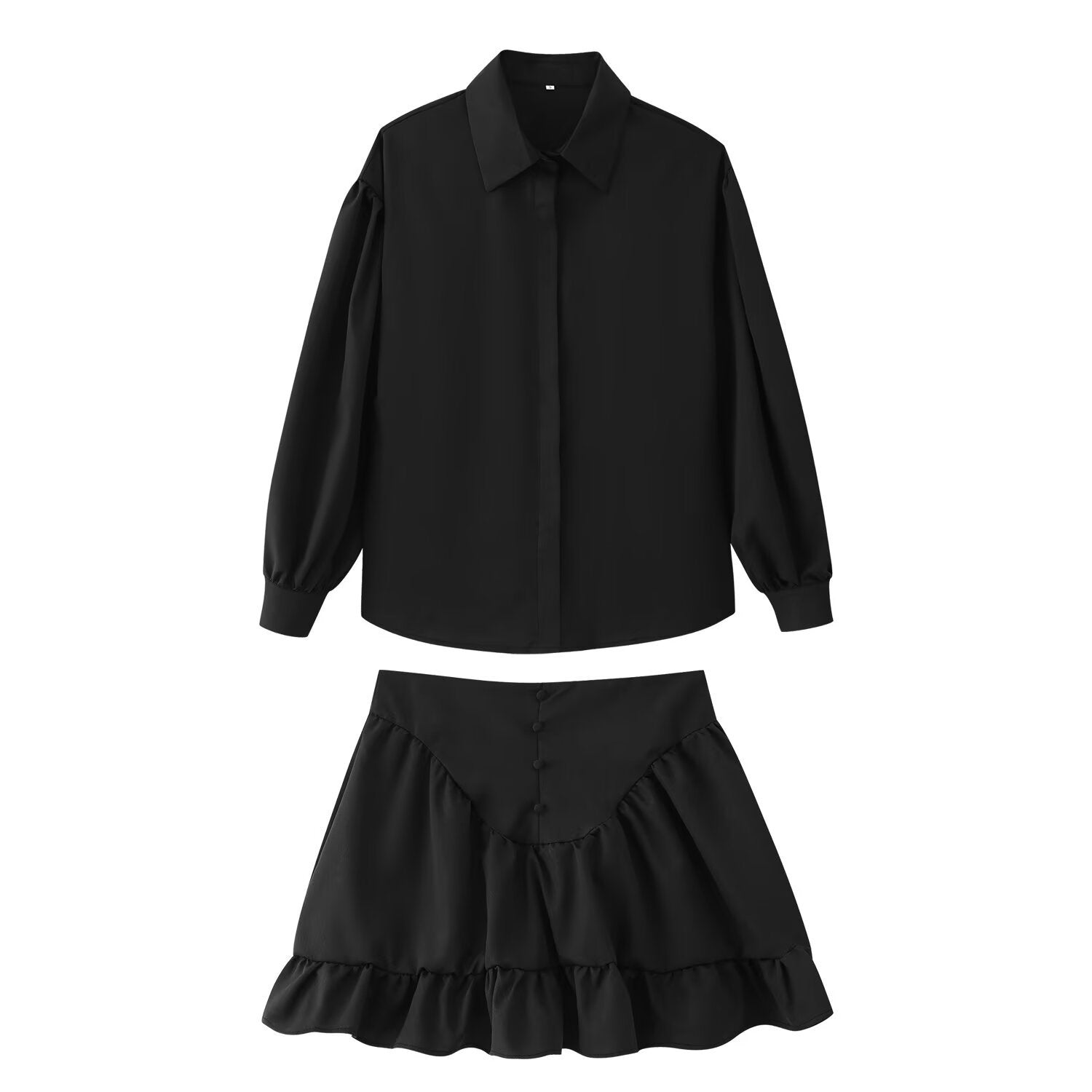 Women's Fashion Simple Lapel Shirt And Flared Skirt Set