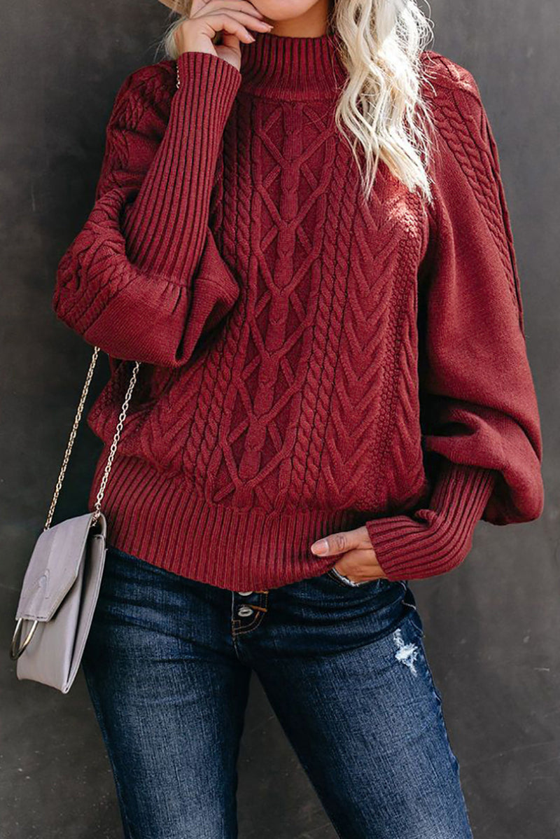 Women's Loose-fitting Long-sleeved Knit Sweater With Mid-neck - Solid Color