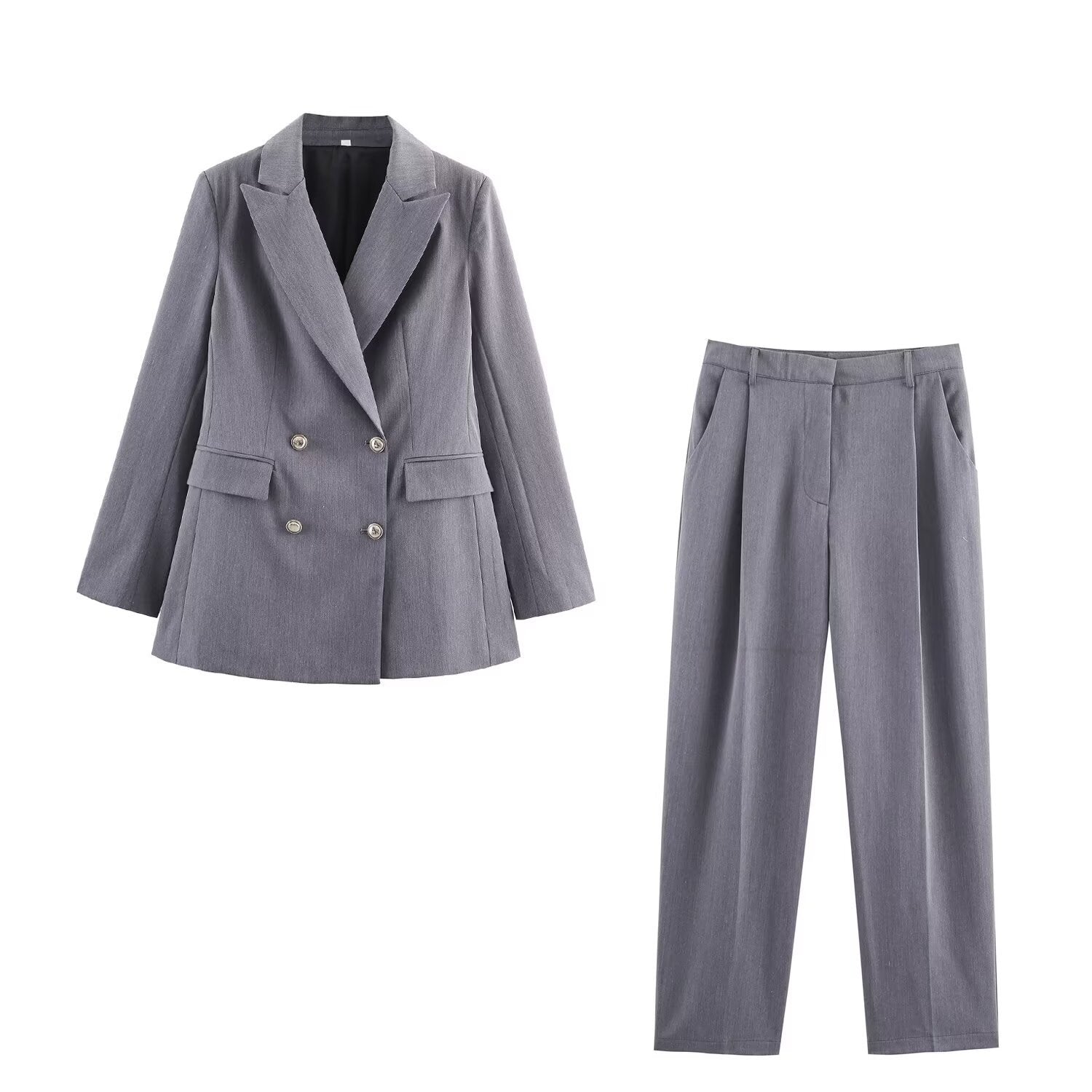 Women's Double-breasted Blazer With Belt Pants