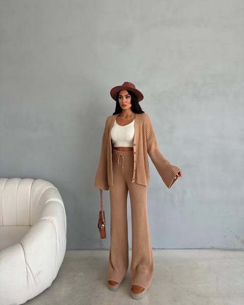 Casual Women's Solid Color Long Sleeve Button Cardigan Sweater Pants Set