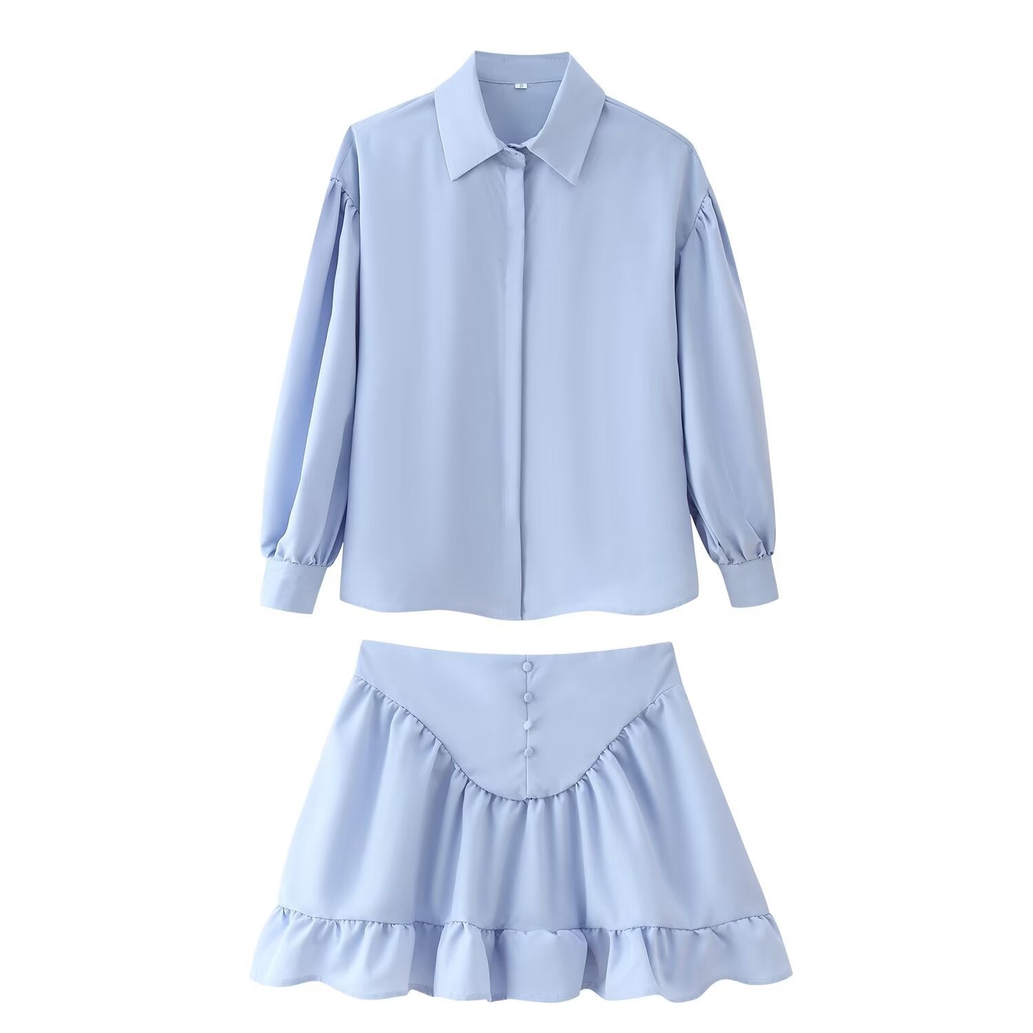 Women's Fashion Simple Lapel Shirt And Flared Skirt Set