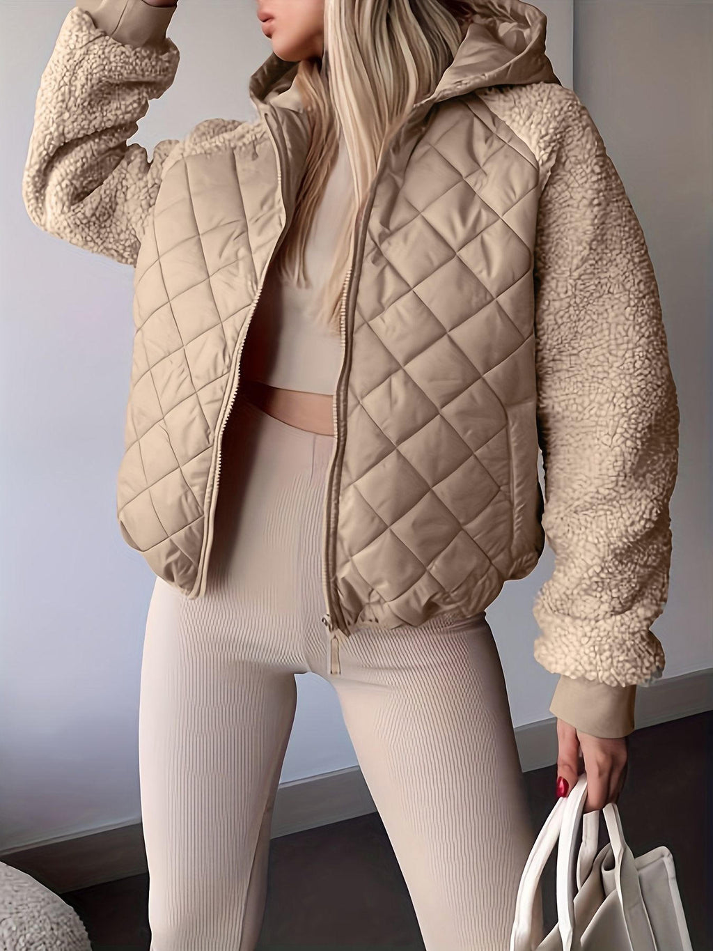 Women's Cardigan Zip Long Sleeve Coat Stitching Casual Cotton Coat Jacket