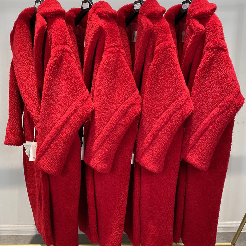 Women's Long Pink Wool Alpaca Fleecefiber Fur Coat