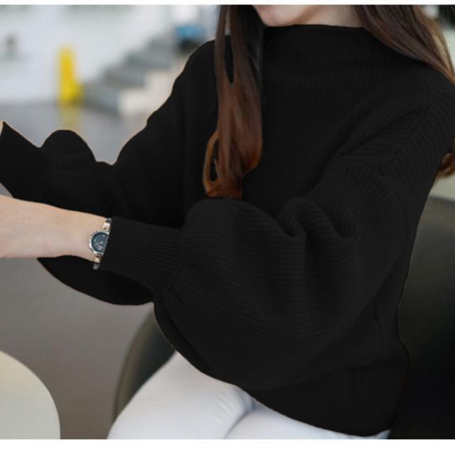 Half-high Collar Short Lantern Sleeve Pullover Sweater Women