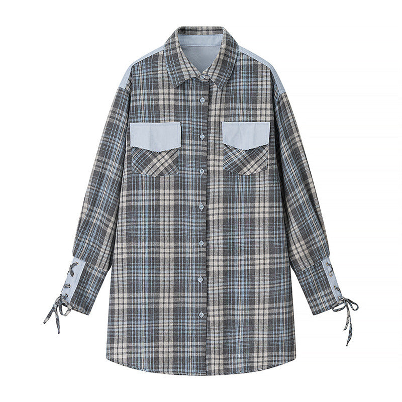 Women's Loose Casual Plaid Shirt Dress Two-Piece Set